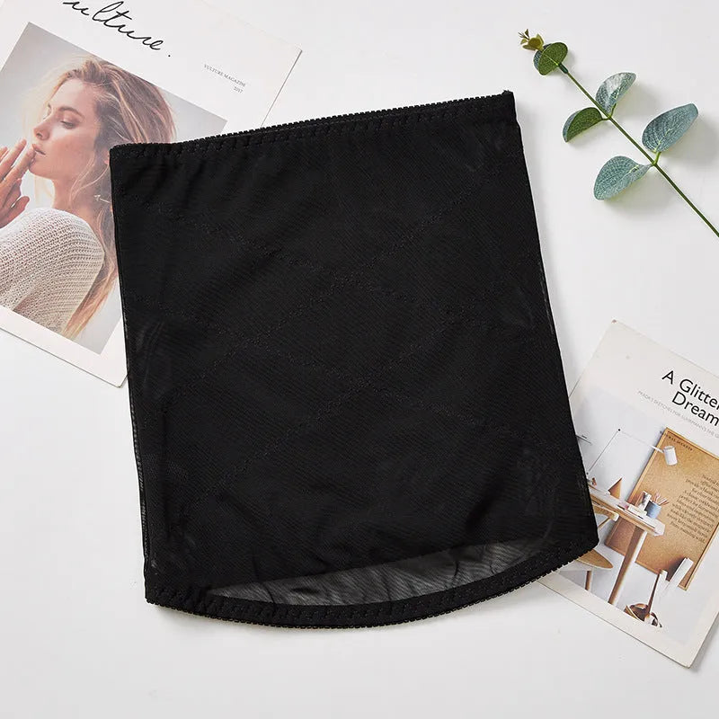 Thin mesh belly band body sculpting strap for postpartum waist trimming in black or skin colour