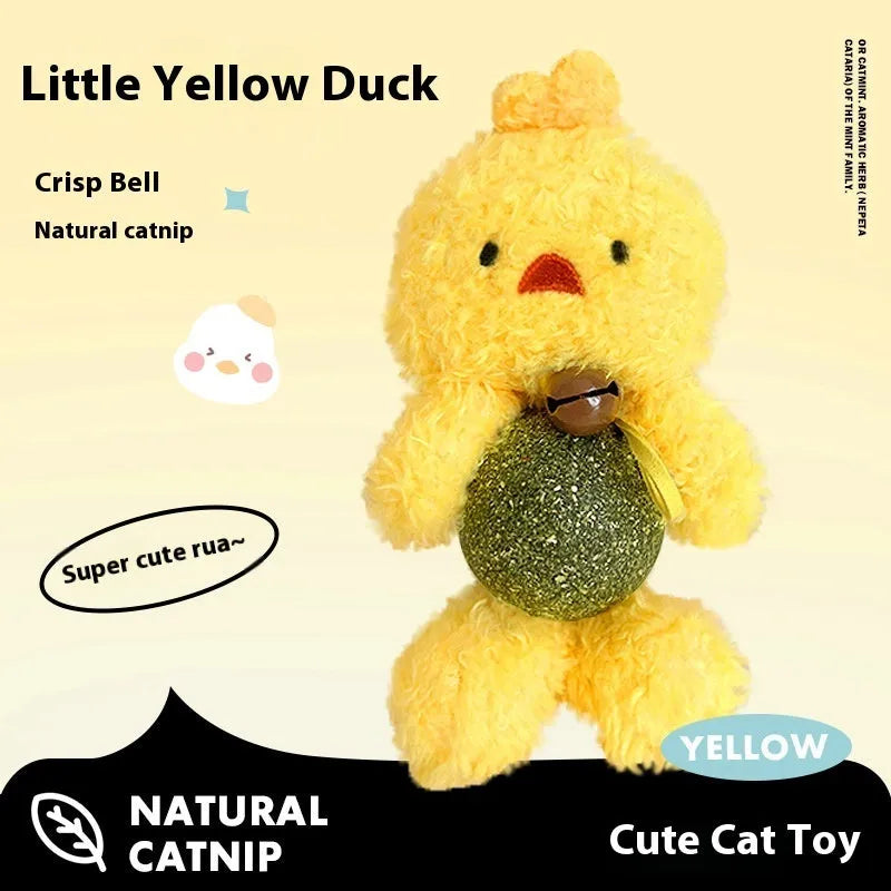 Plush catnip ball toy with mint ball inside and bell, measuring 15cm high, in assorted animal colour designs