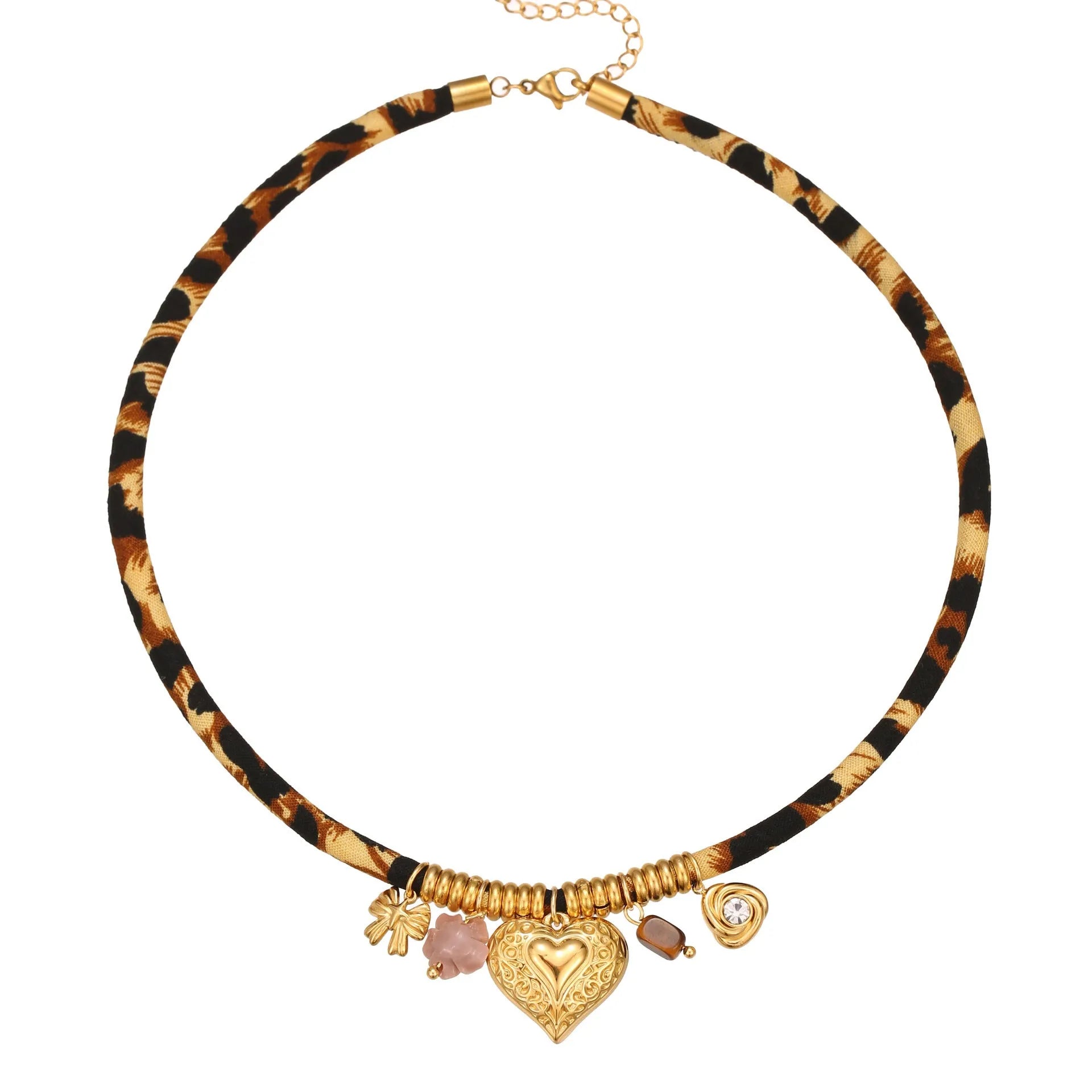 Women's stainless steel necklace with geometric leopard pendant on adjustable 41-50cm chain with 18K gold electroplated finish
