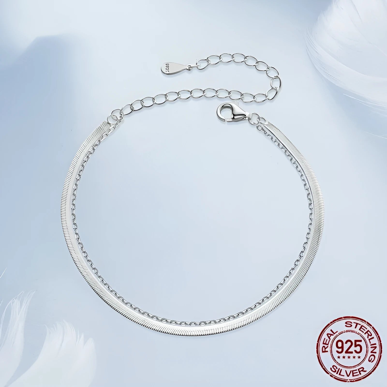 S925 sterling silver double-layer bracelet with electroplated finish, BSB193 colour, on female wrist against neutral background