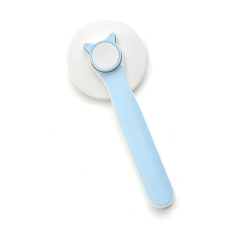 Blue self-cleaning slicker brush for dog and cat grooming with stainless steel pins