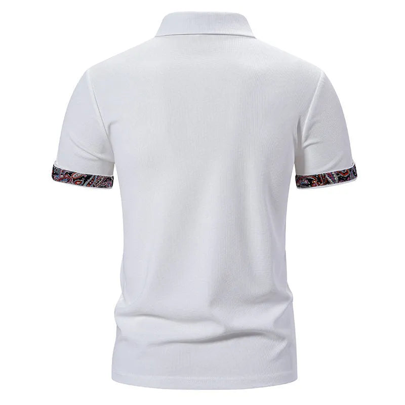 Men's cotton blend polo shirt with colour stitching on turnover collar in navy blue