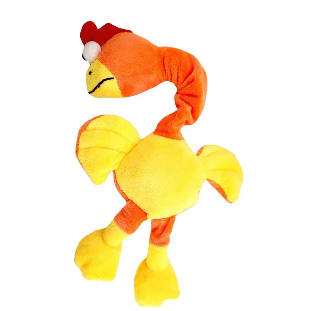 Black screaming chicken sound dog toy with bite-resistant chew texture next to green and orange versions.