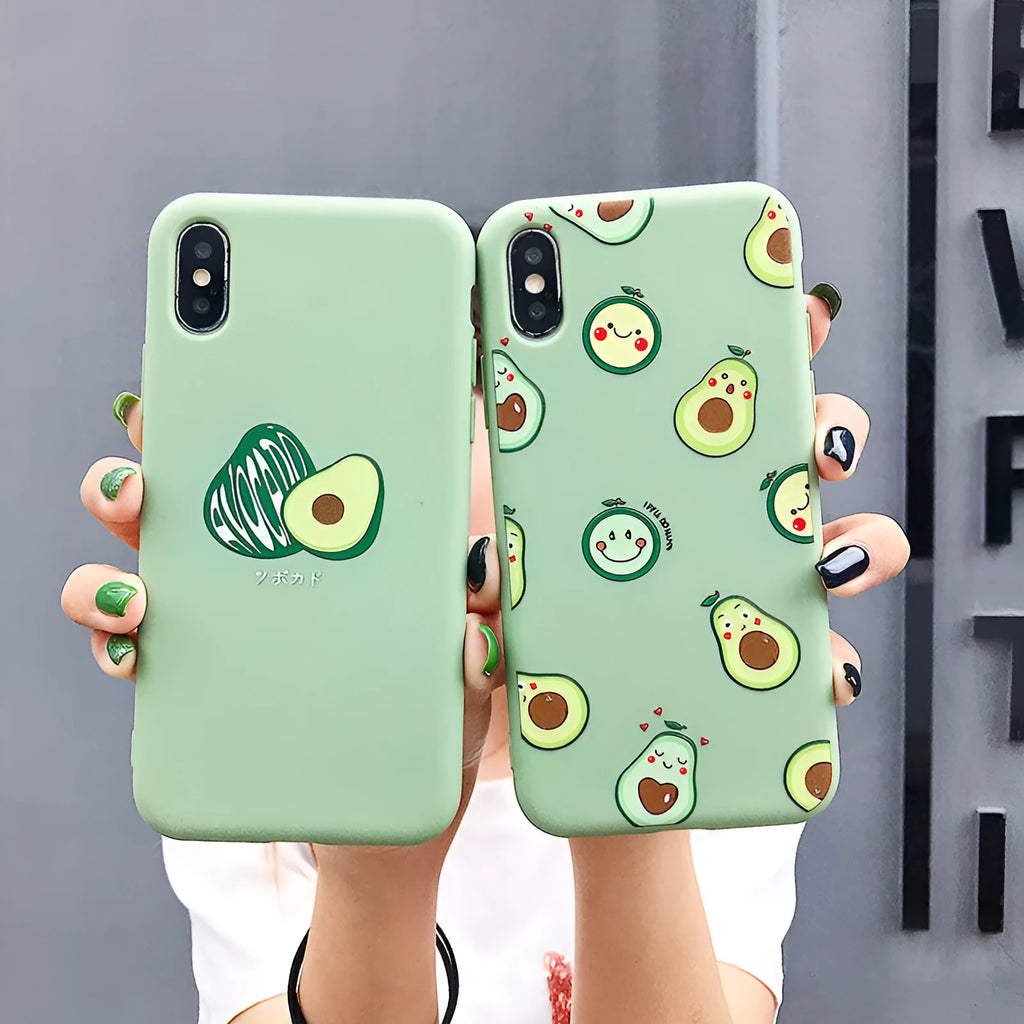 Avocado cartoon design on a flexible TPU mobile phone back cover case.
