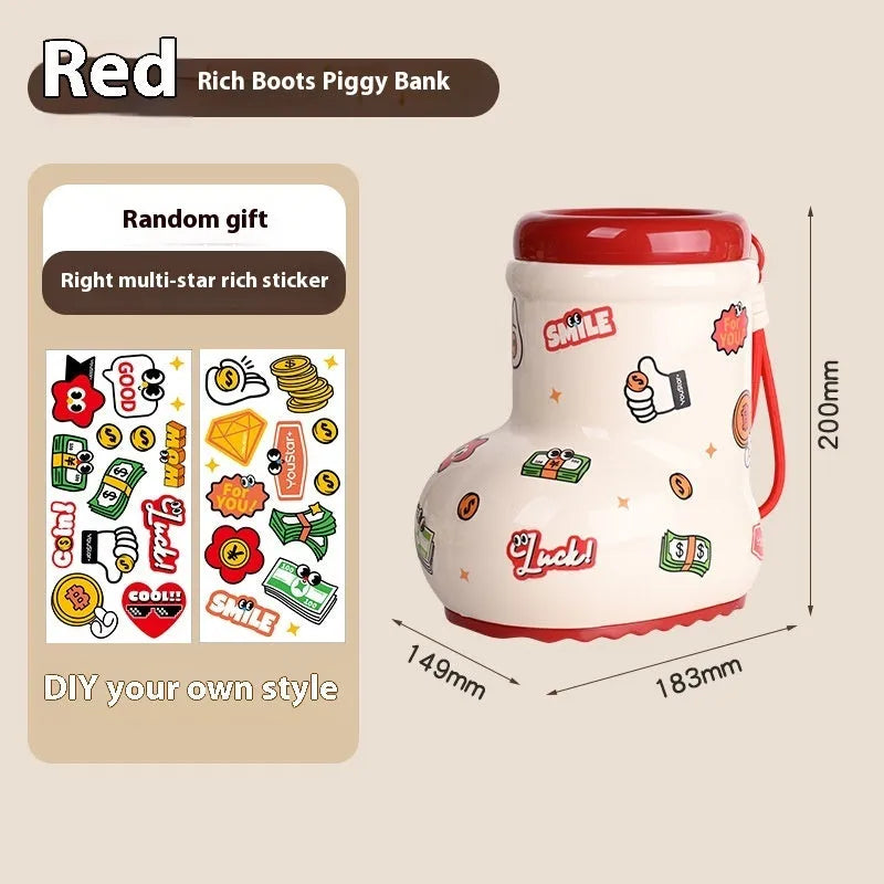 Red and brown cartoon-style plastic desktop storage organiser with grid compartments.