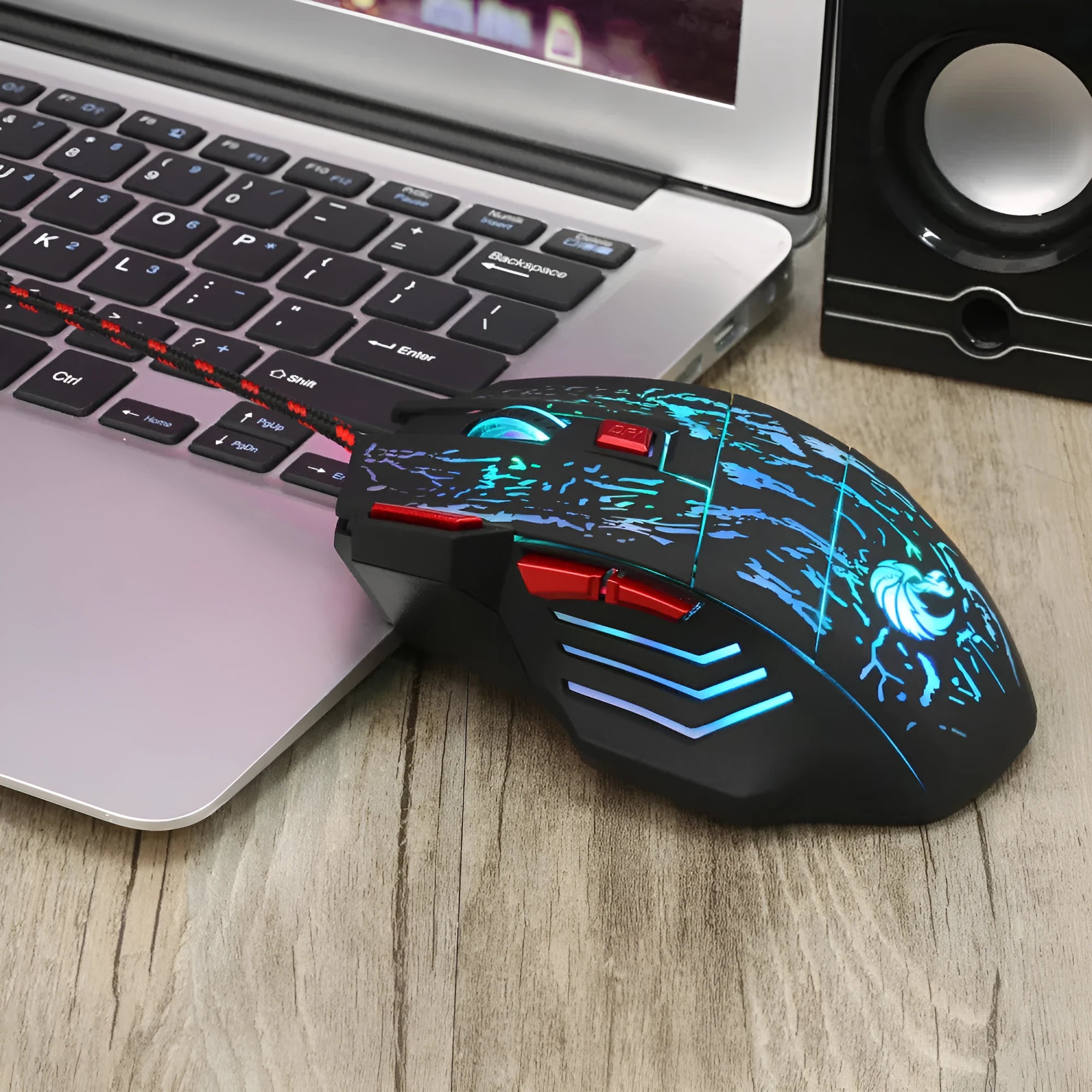 Water crack luminous gaming mouse with colourful design and ergonomic shape for desktop computers