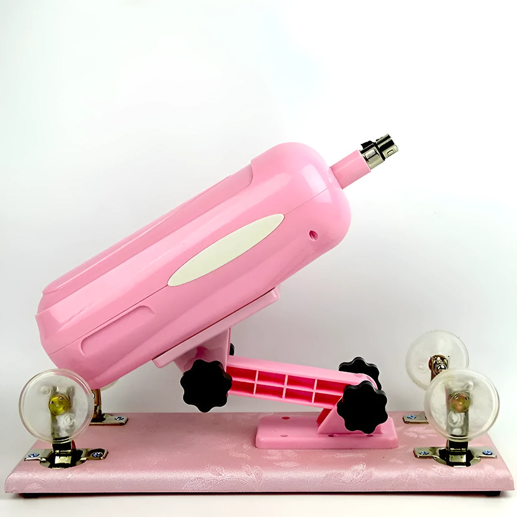 Purple automatic telescopic thrusting sex toy for women on a plain background.