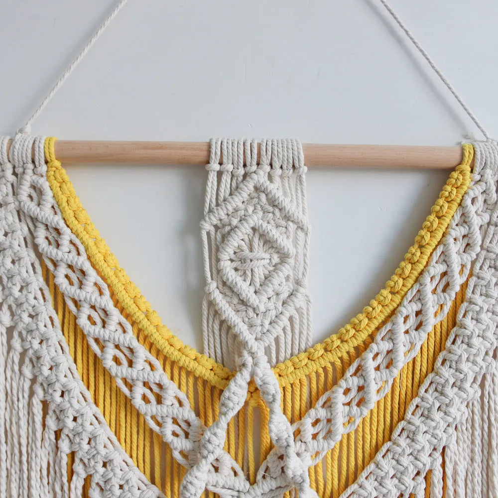 Hand-made woven creamy-white cotton tapestry rectangle 120cm by 95cm