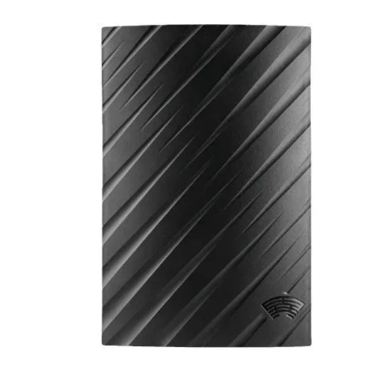 Black plastic digital television antenna with mounting hardware including screws and expansion tubes