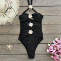 Women's solid colour one-piece swimsuit with detachable short skirt and hollow-out tube top design