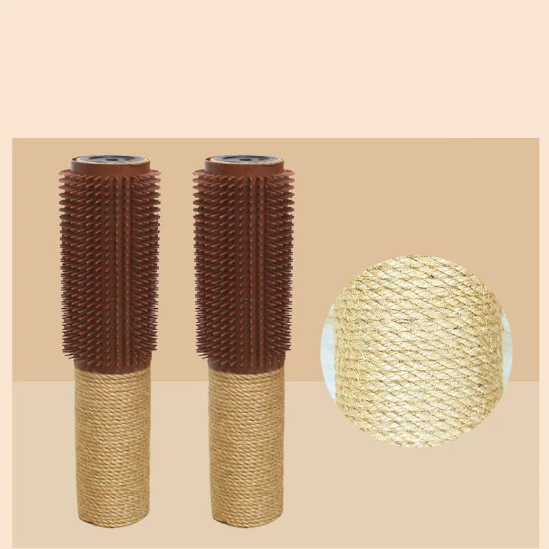 Brown sisal rope cat scratching post standing 30cm tall on a square base.