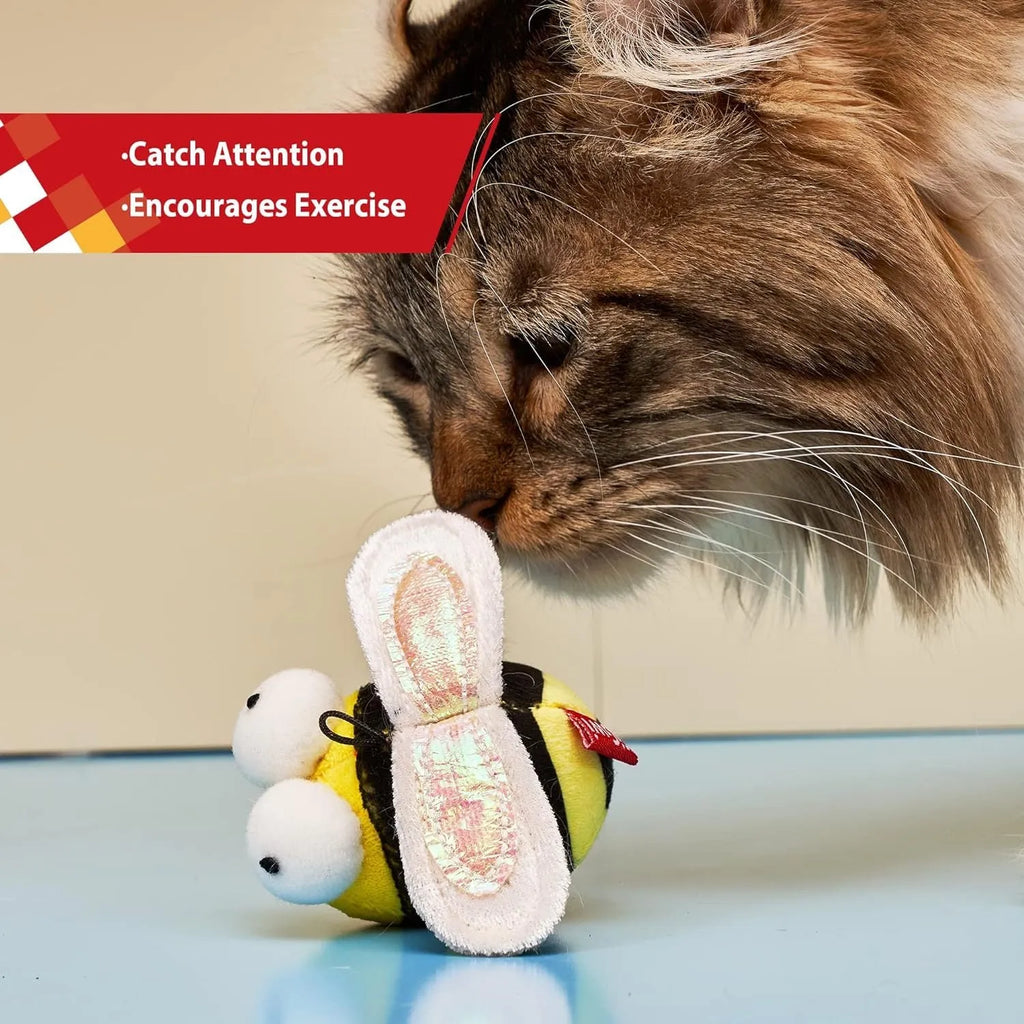 Yellow flannelette electronic bee-shaped cat toy with motion-activated squeaking functionality