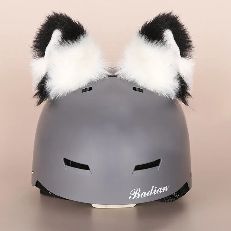 Plush fabric cartoon character helmet cover and matching hat cover set for costumes.