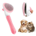 Blue cat grooming brush with a release button and fine wire bristles for removing loose hair.