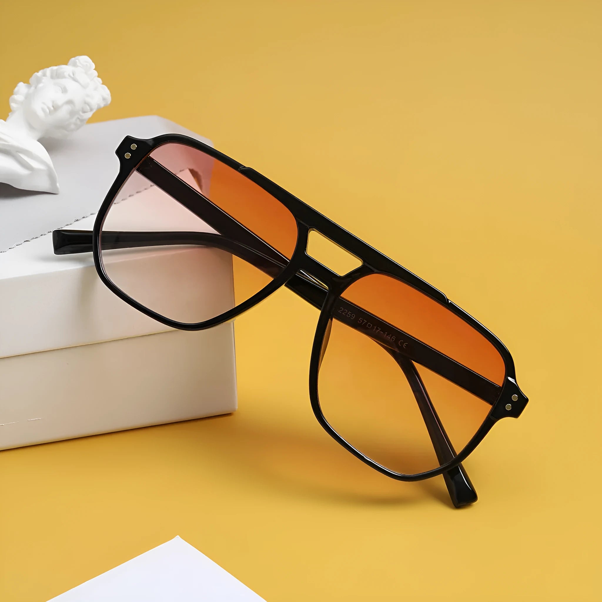 Square double beam sunglasses for women in bright black all grey colour with UV400 lenses.