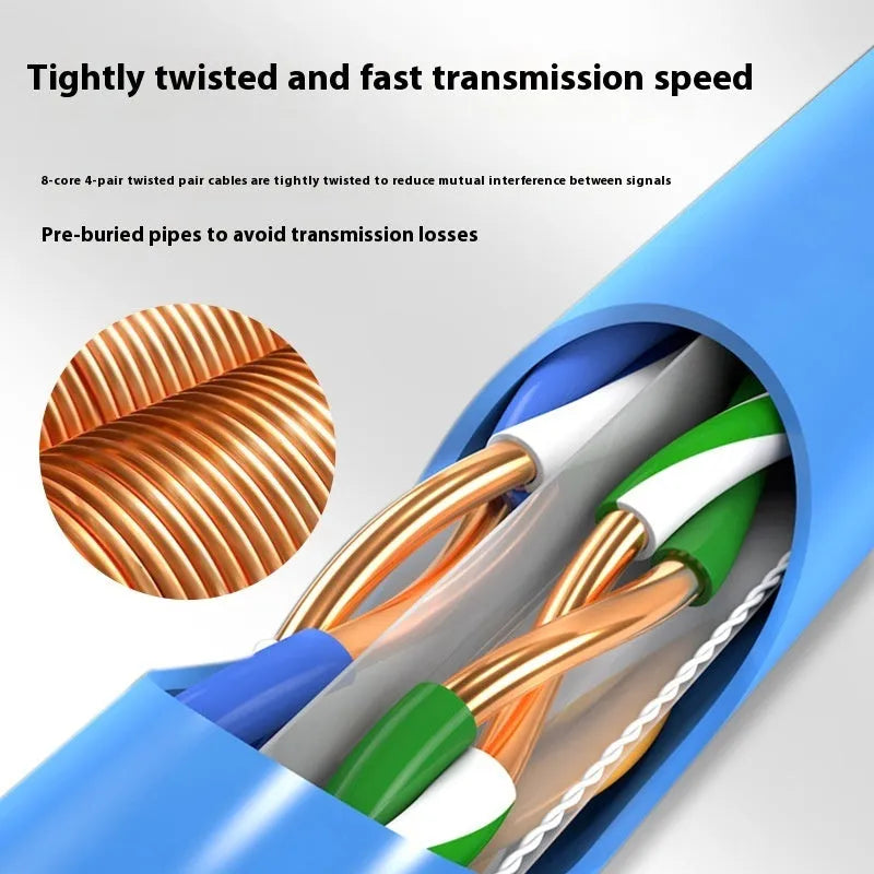 305-metre drum of blue Cat 6 oxygen-free copper gigabit network cable with specifications label.