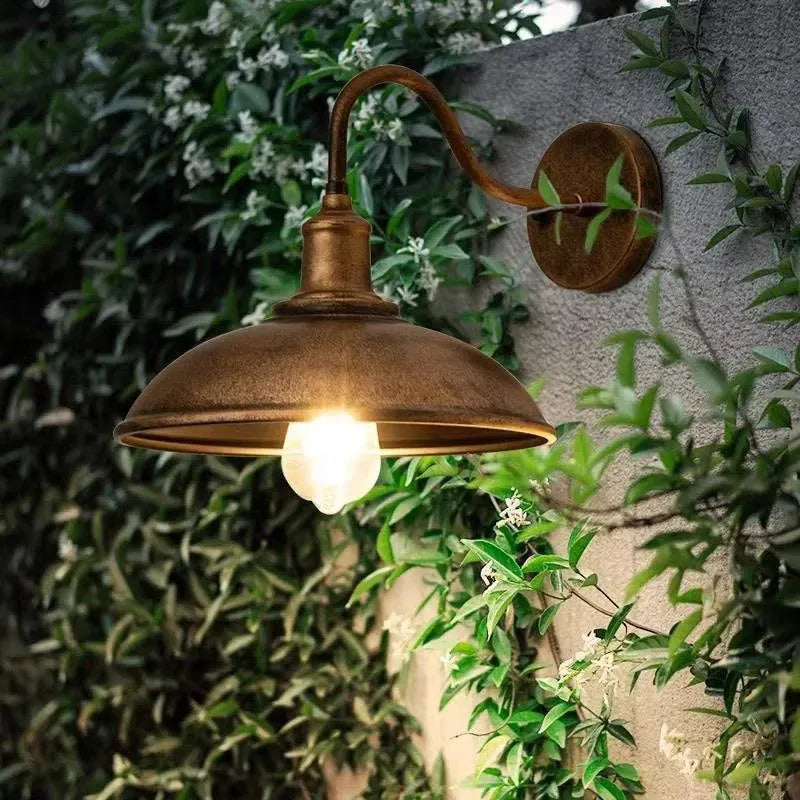 Retro villa courtyard wall lamp in copper or silver finish with bevel or right angle styling