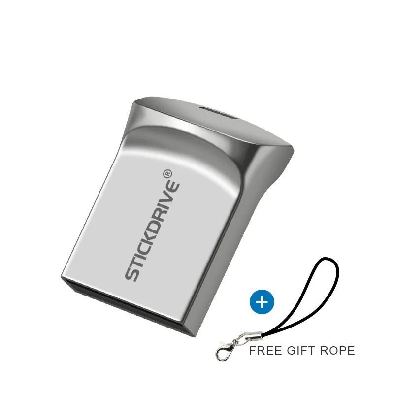 Metal USB flash drive on necklace chain in black or silver with capacity options to 128GB