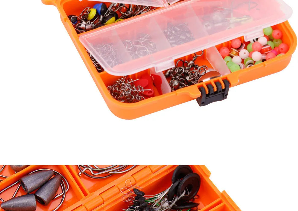 Weihe 257-piece fishing lure accessories kit in orange or black box for Texas sea fishing