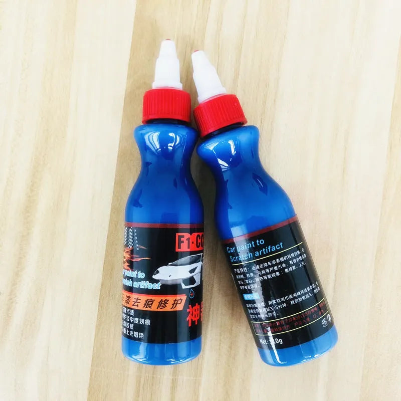 Small blue tube of car scratch repair gel for automotive paint touch-ups.