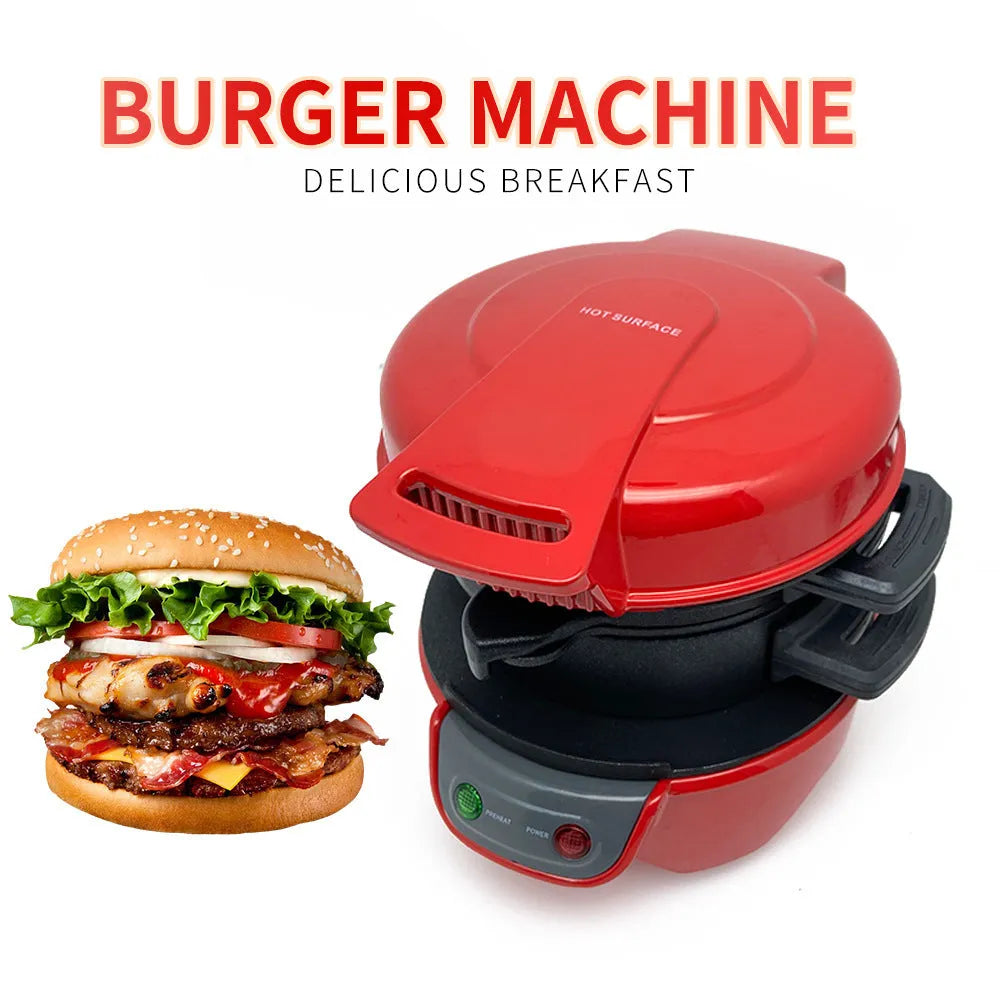 Breakfast sandwich maker with egg cooker ring in bright red, orange, or silver grey colours