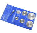 Six circular saw blades with mandrel for rotary tools, high-speed steel construction for wood cutting