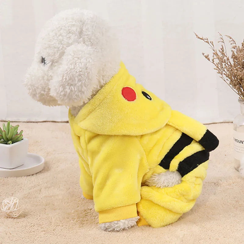 Fleece cat coat with hoodie for autumn winter pet clothing in cartoon cosplay design