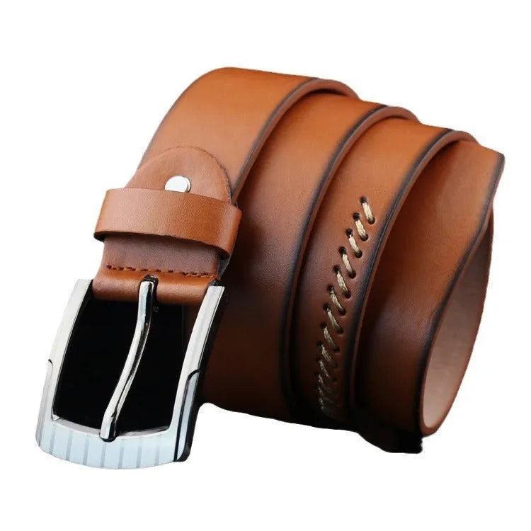 Men's threading casual belt with pin buckle in black, brown or white colours, 110cm length