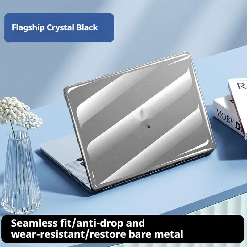 Transparent protective shell case for MacBook Air and Pro laptops in clear and tinted black options