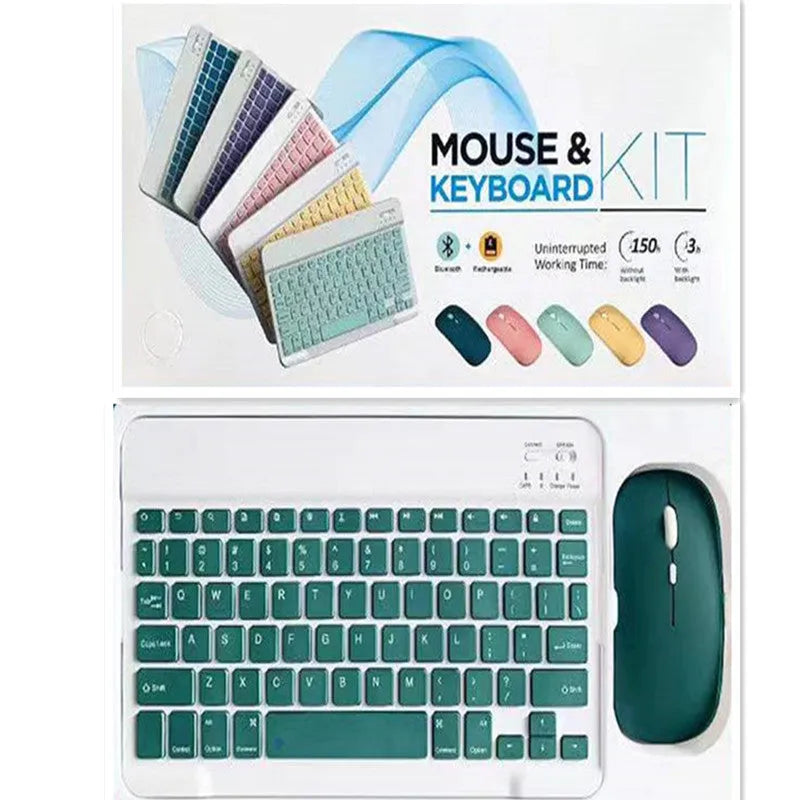 10-inch Bluetooth keyboard and mouse set in multiple colours on a desk