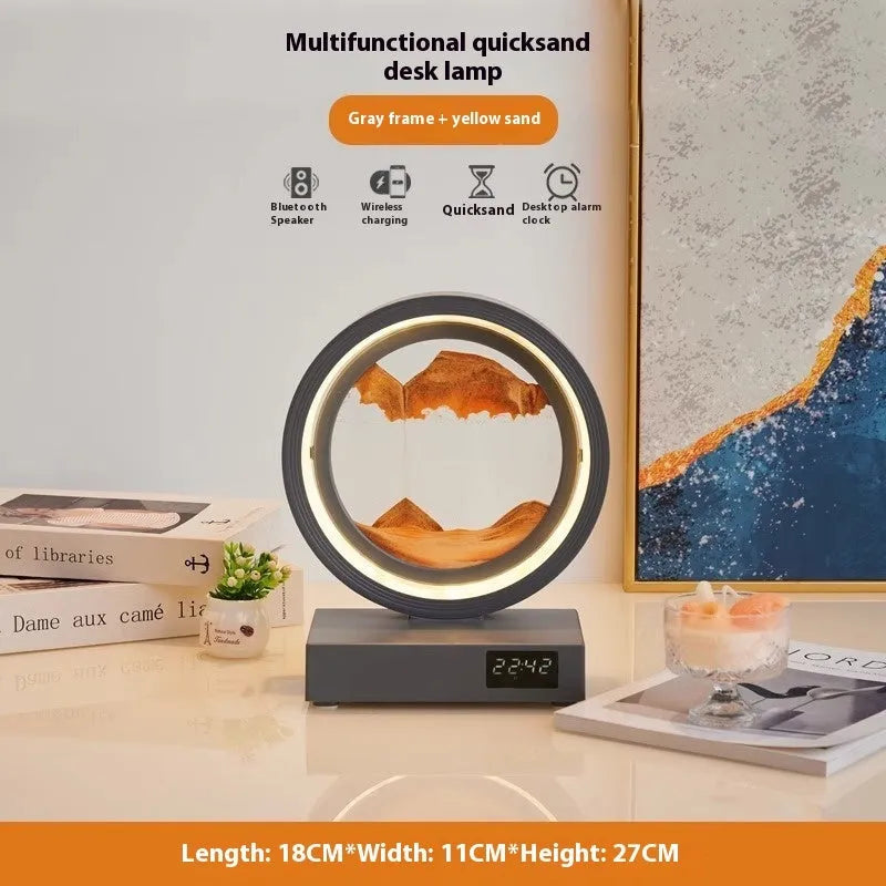 Creative quicksand painting clock night lamp with wireless charger and speaker, multiple colour options, white frame
