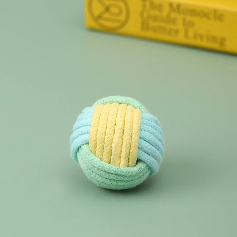Handmade 5cm plush cotton ball cat toy in blue powder, green blue, and pink green colour options
