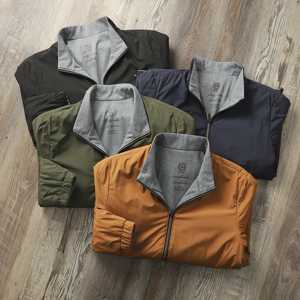 Men's stand collar business casual jacket in polyester-cotton blend available in four colours