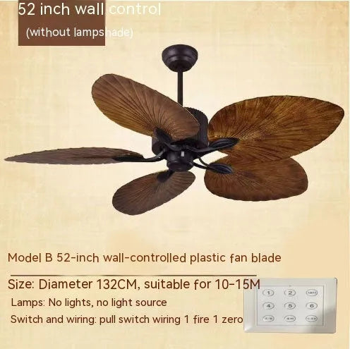 52-inch retro ceiling fan light with wooden blades and copper lampshade lighting