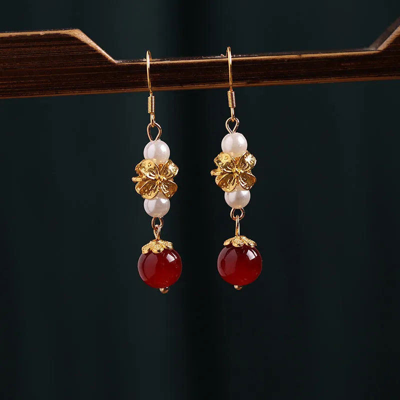 Court style Han cheongsam antique geometric earrings in alloy with electroplated retro finish