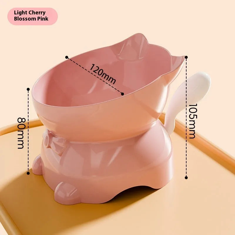 Stainless steel oblique cat bowl with non-slip base in blue colour