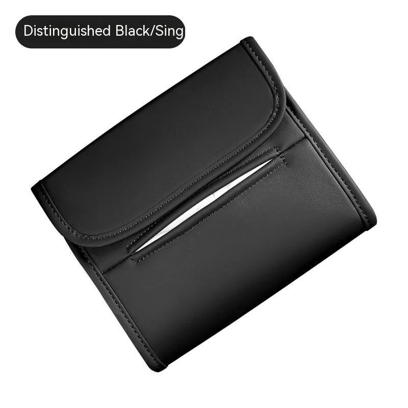 Leather car tissue box holder with elastic band mounting in five colour options