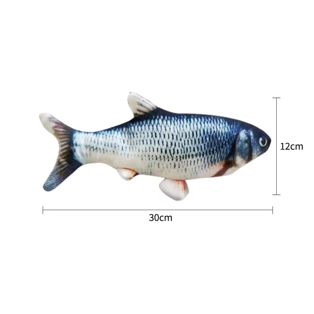 Multicolour electronic fish cat toy measuring 30cm with USB charging cable