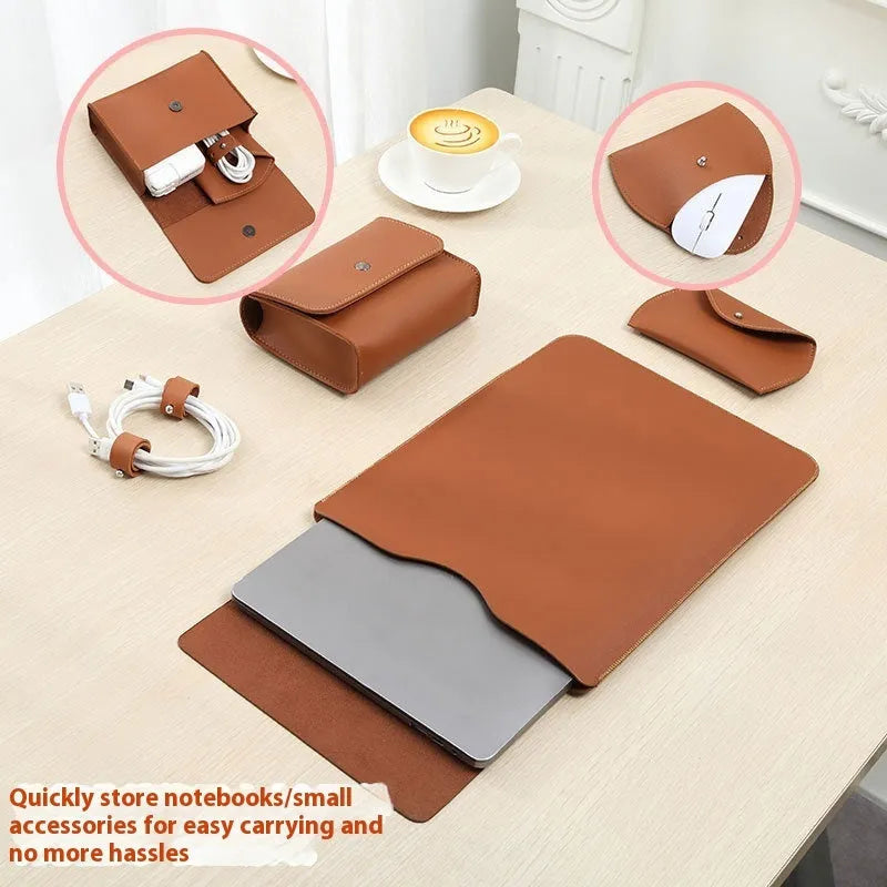 Set of four brown imitation leather edge protector pieces for a MacBook laptop