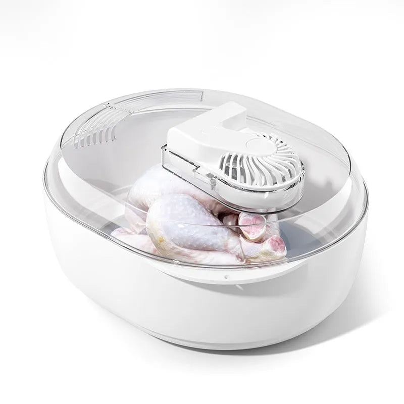 Modern aluminium quick defrosting plate for food, shown with optional USB cable kit.