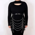 Black PU leather waist chain ornament with bandage detail and chain binding decoration