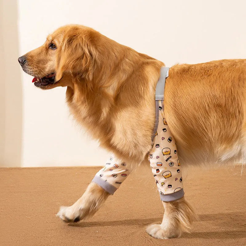 Adjustable dog knee protector with extra-thick elbow padding and coordinating scarf in blue colour