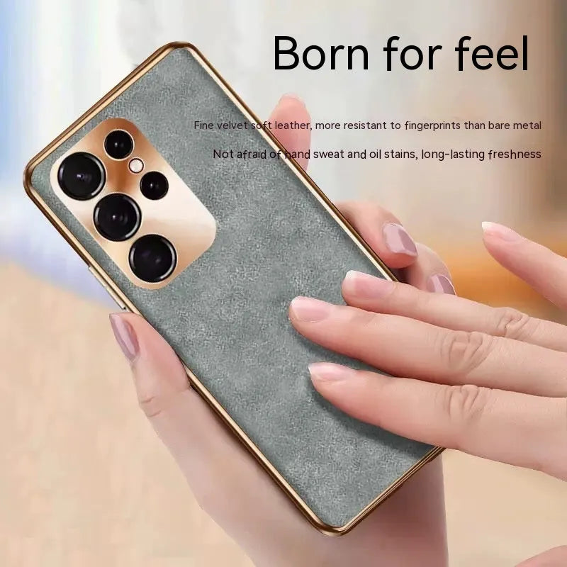 Fashion eyelet sheepskin phone case for Samsung S22 S23 in Graphite Black colour