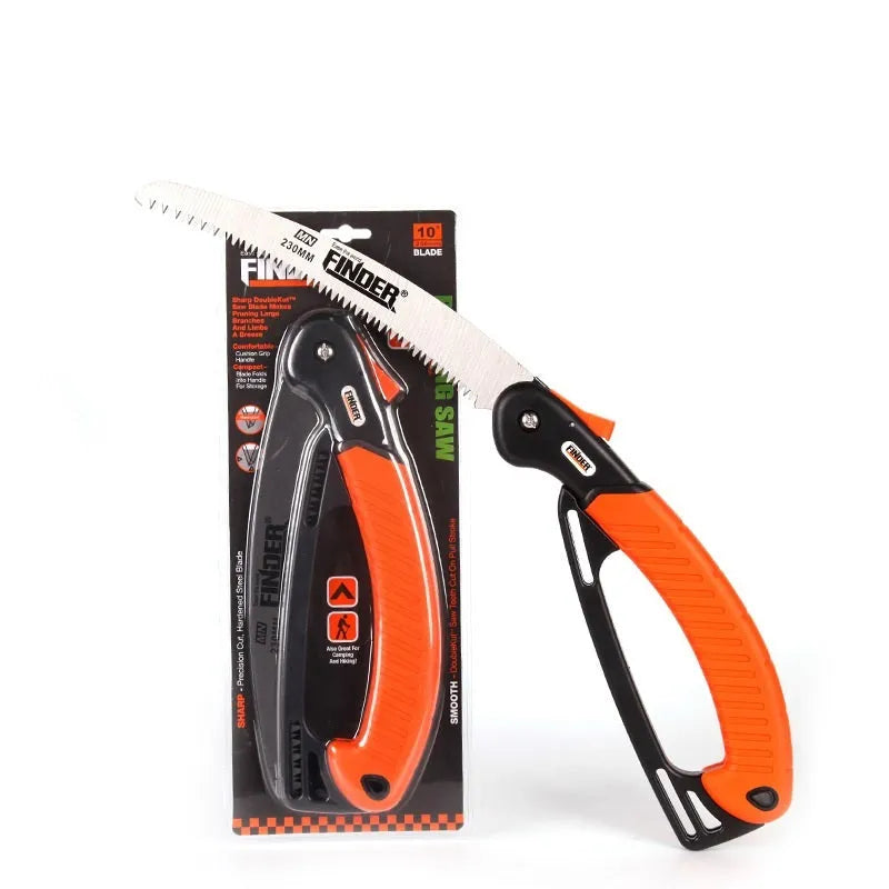 Folding garden hand saw with 230mm blade and TPR grip for branch cutting