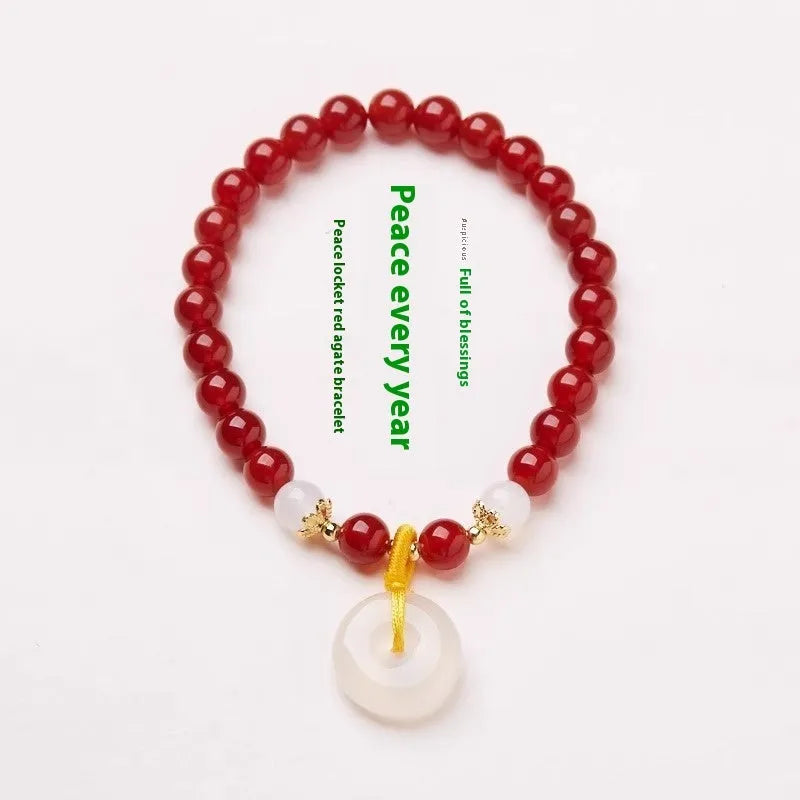 Handmade jade and agate bracelet with a Chinese-style safety buckle peace clasp