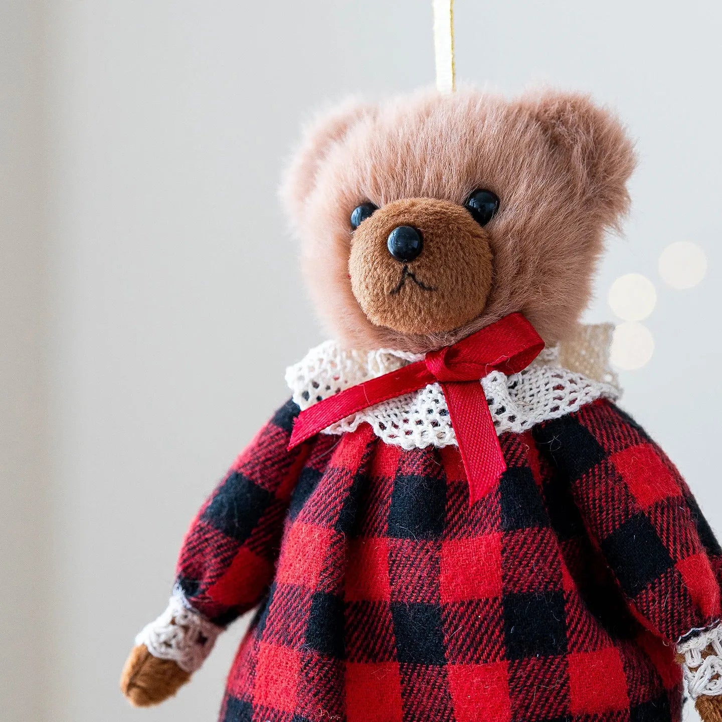 Cartoon style couple plush bear doll wearing cotton plaid suit