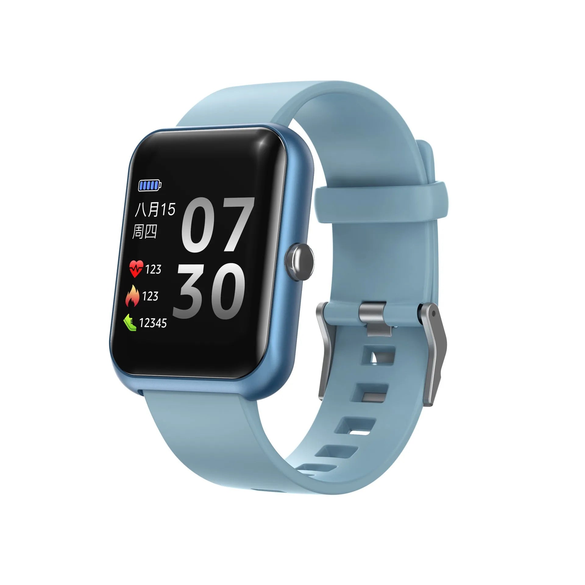 Square anodised aluminium smart couple bracelet with silicone strap on a wrist