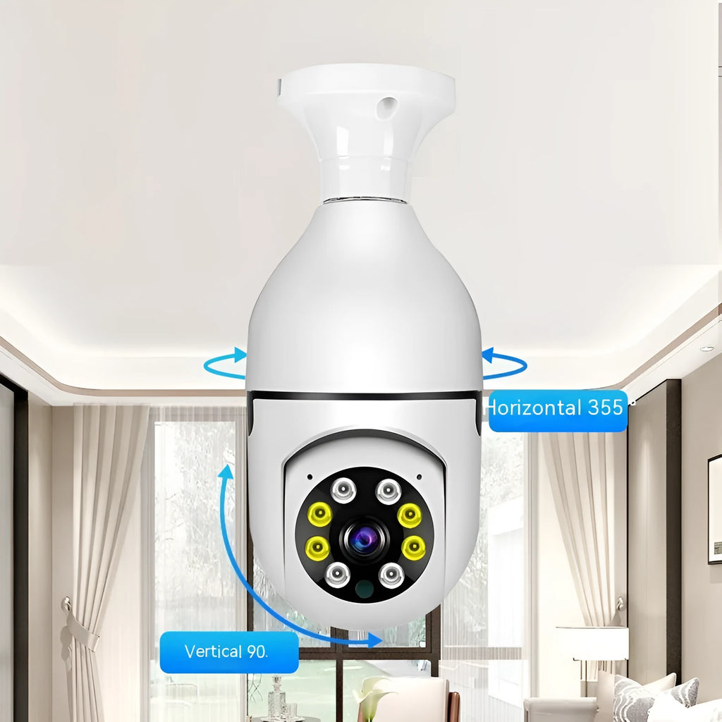 E27 bulb security camera with 1080p HD video and full colour night vision for wireless WiFi monitoring