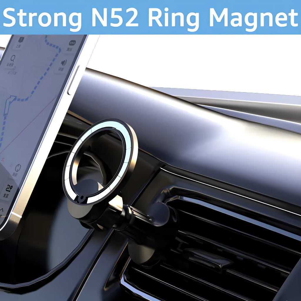 Black magnetic car air vent phone holder with O-ring design for vehicles