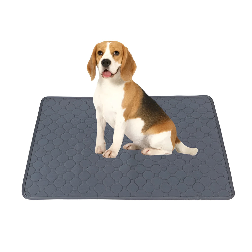 Grey and tan washable dog pee pads measuring 18x24 inches with waterproof backing